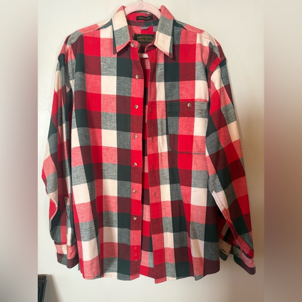 Rare VTG Eddie Bauer McKinley Cloth Flannel Shirt Red Buffalo Plaid XL/XXL USA